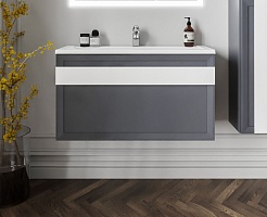 Бриклаер Мебель для ванной Берлин 100 оникс серый с белой ручкой – фотография-5